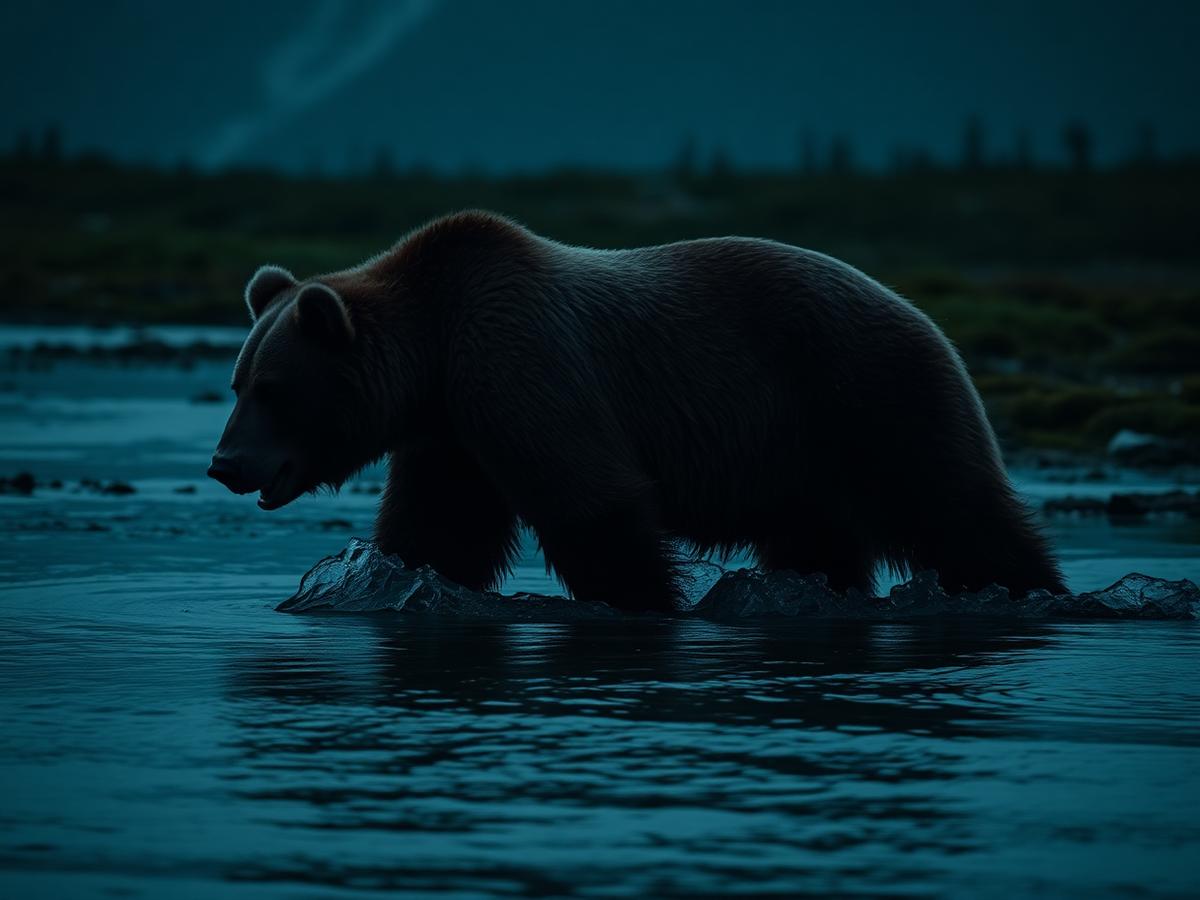 Brown bear in a tidal river